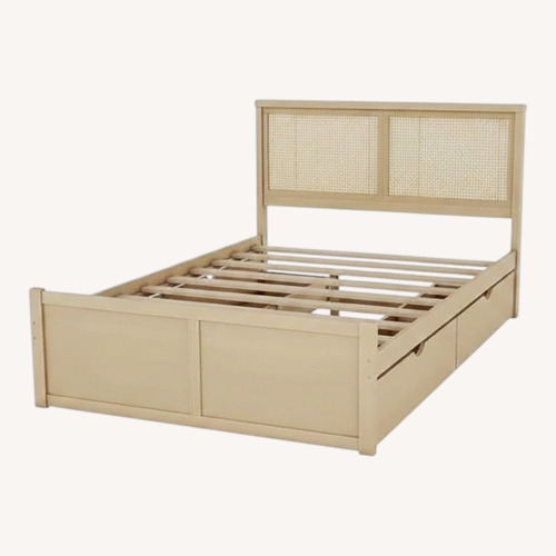 Used Amazon Merax Natural Wood Queen Bed for sale on AptDeco