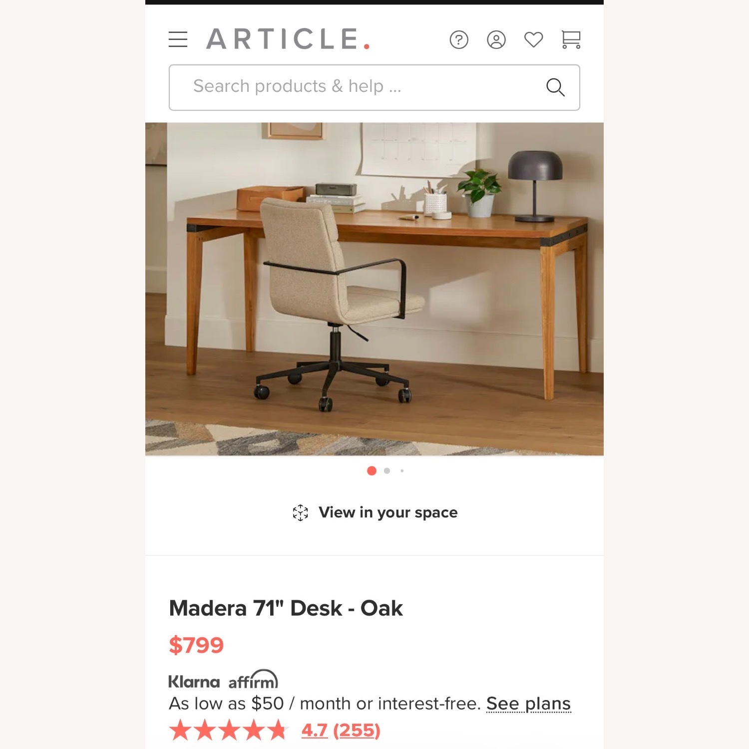 Article Madera 71" Desk - Oak - image-4