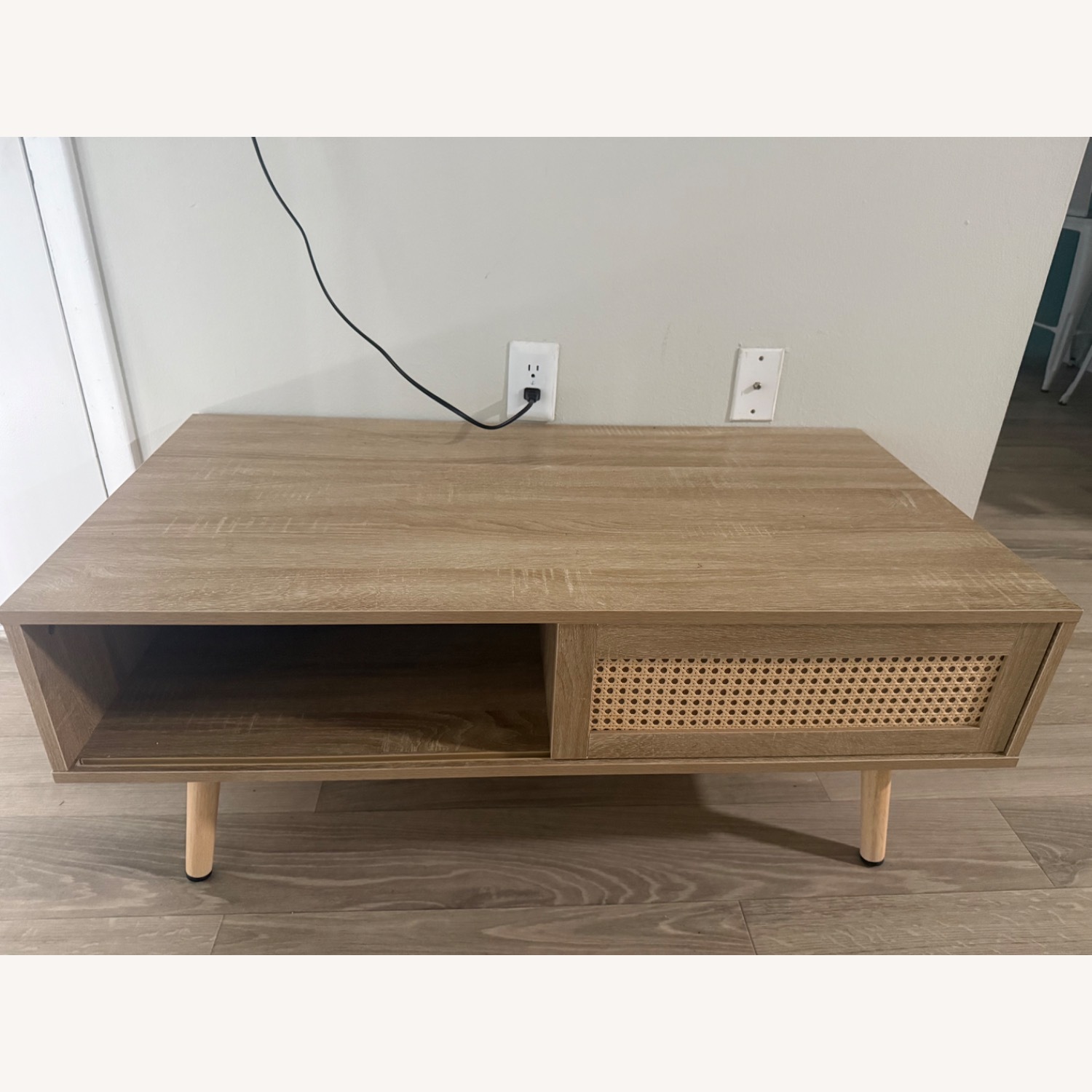 Natural Oak Coffee Table with Sliding Door - image-1