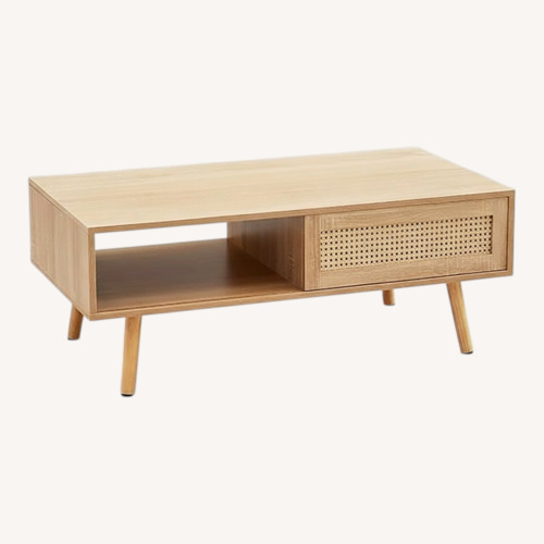 Used Natural Oak Coffee Table with Sliding Door for sale on AptDeco