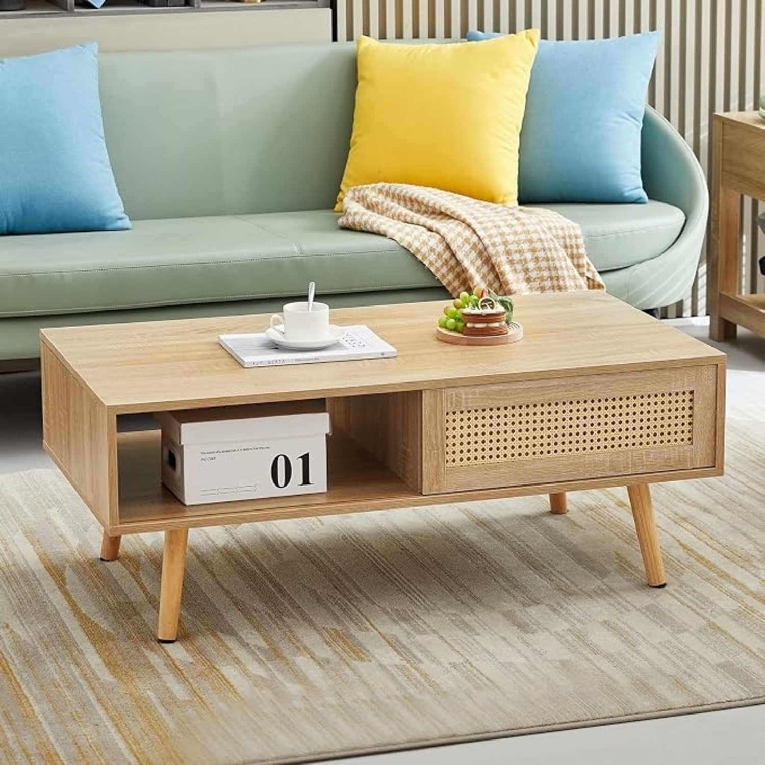 Natural Oak Coffee Table with Sliding Door - image-6