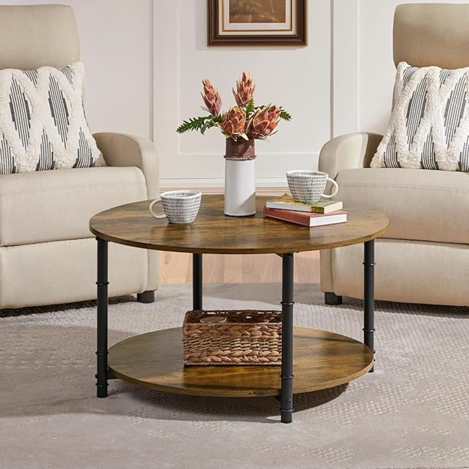 Yaheetech Dark Brown Wood Coffee Table - image-5