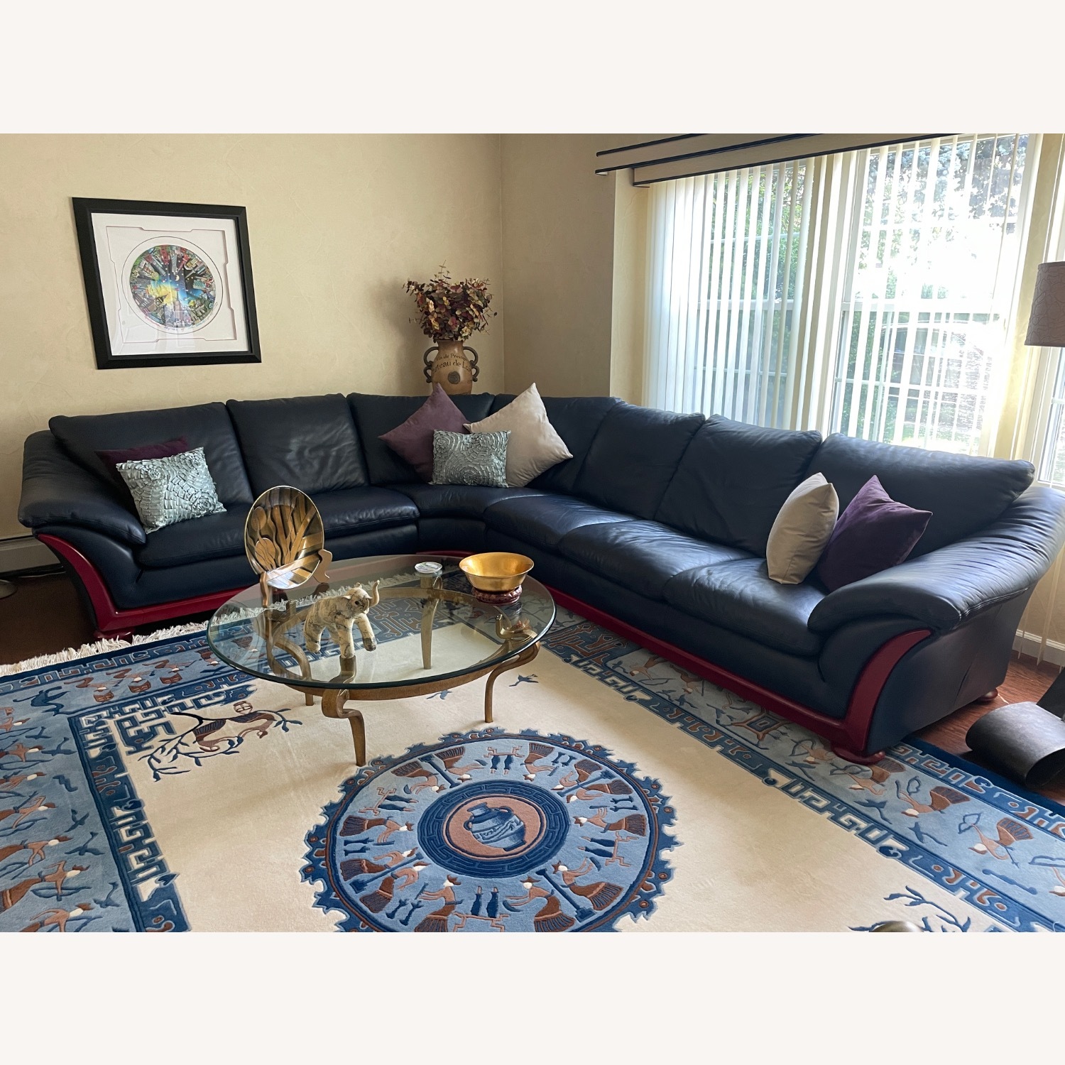 Natuzzi Blue Leather 3+ Piece Sectional - image-1