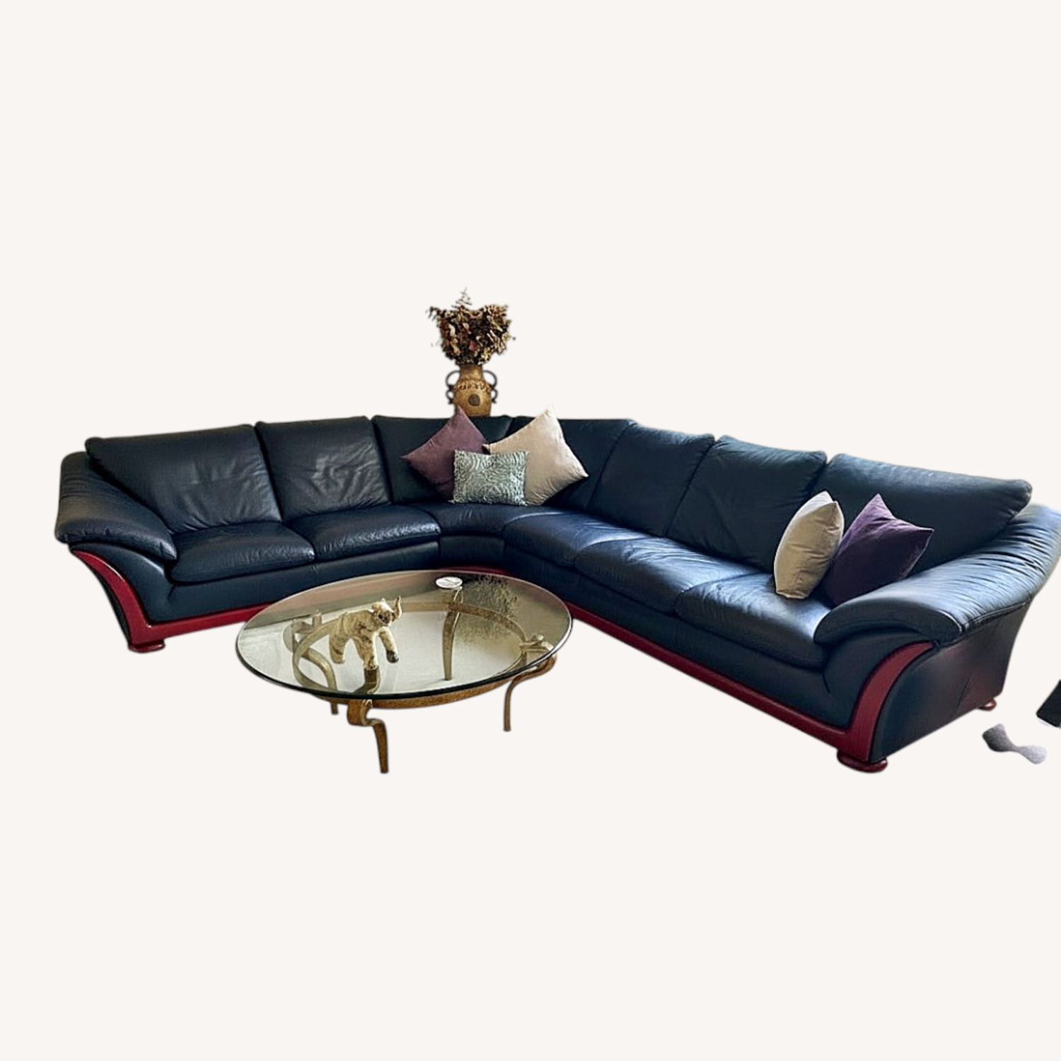 Natuzzi Blue Leather 3+ Piece Sectional - image-4