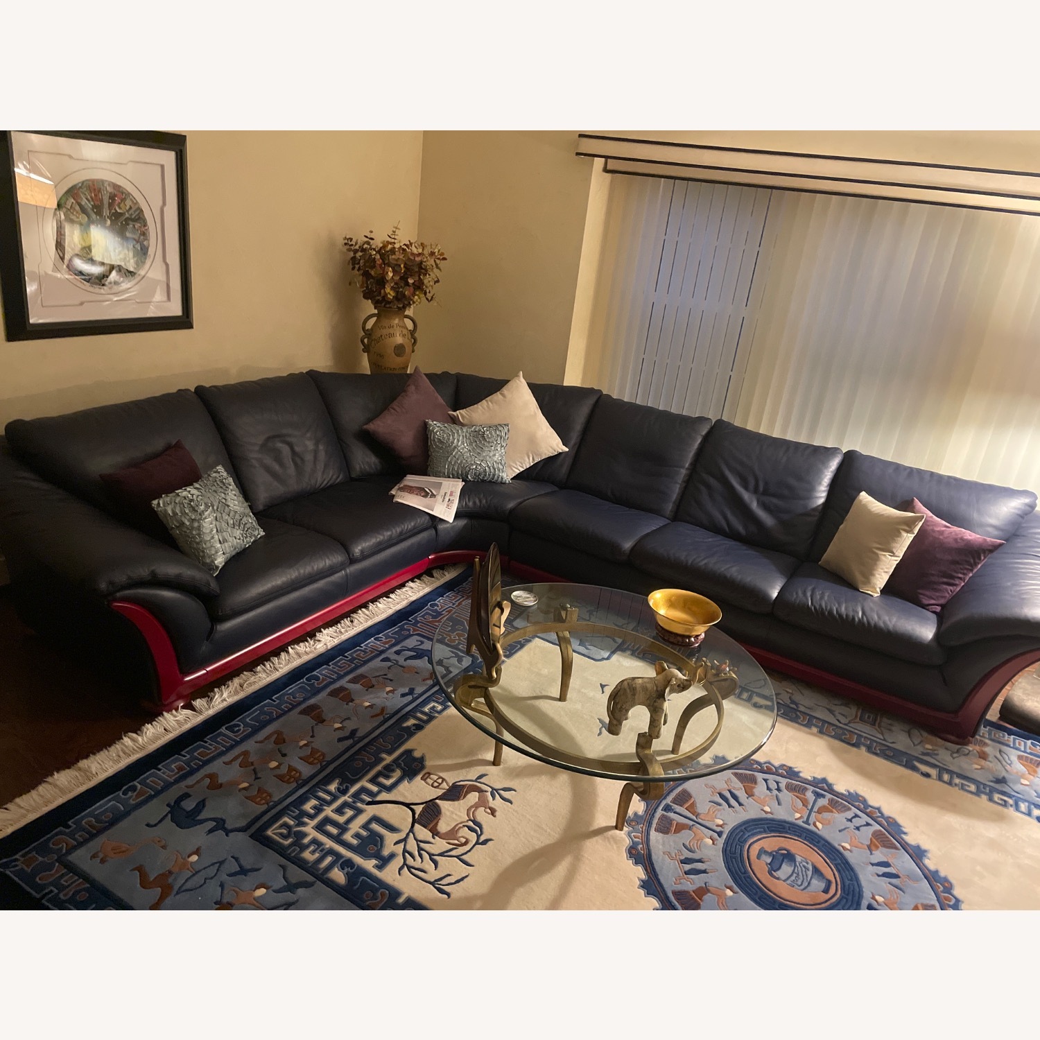 Natuzzi Blue Leather 3+ Piece Sectional - image-2