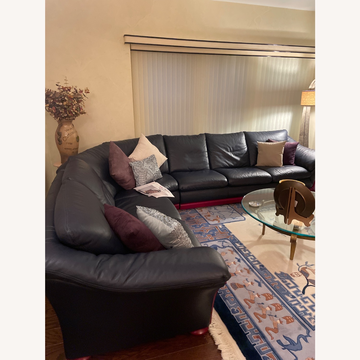 Natuzzi Blue Leather 3+ Piece Sectional - image-3