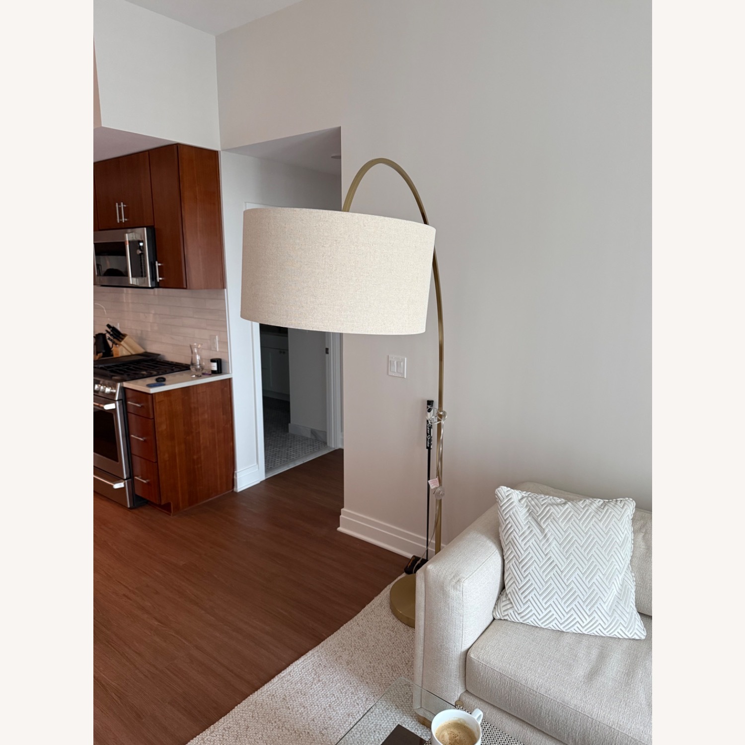 West Elm Overarching Linen Shade Floor Lamp (79") - image-1