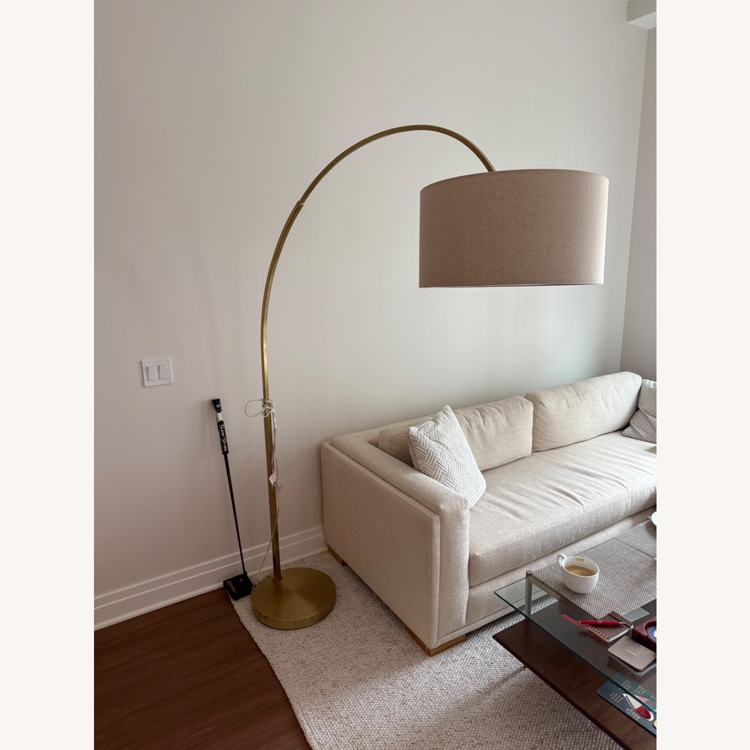 West Elm Overarching Linen Shade Floor Lamp (79") - image-3