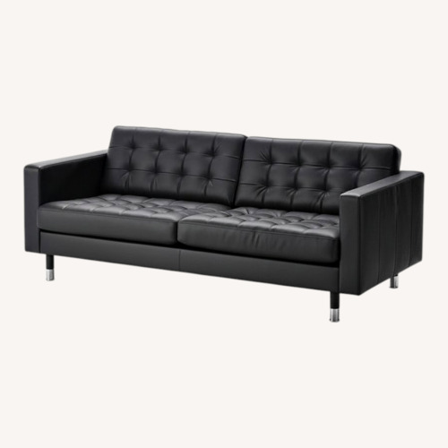 Used IKEA Landskrona Black Leather 3+ Seater Sofa for sale on AptDeco