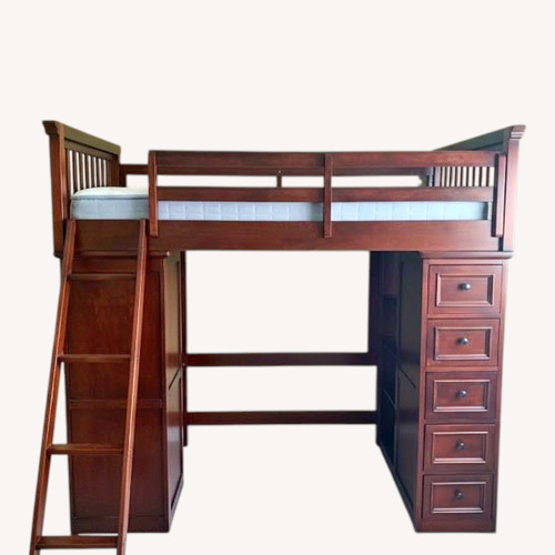 Used Raymour & Flanigan Dark Brown Wood Bunk Bed for sale on AptDeco