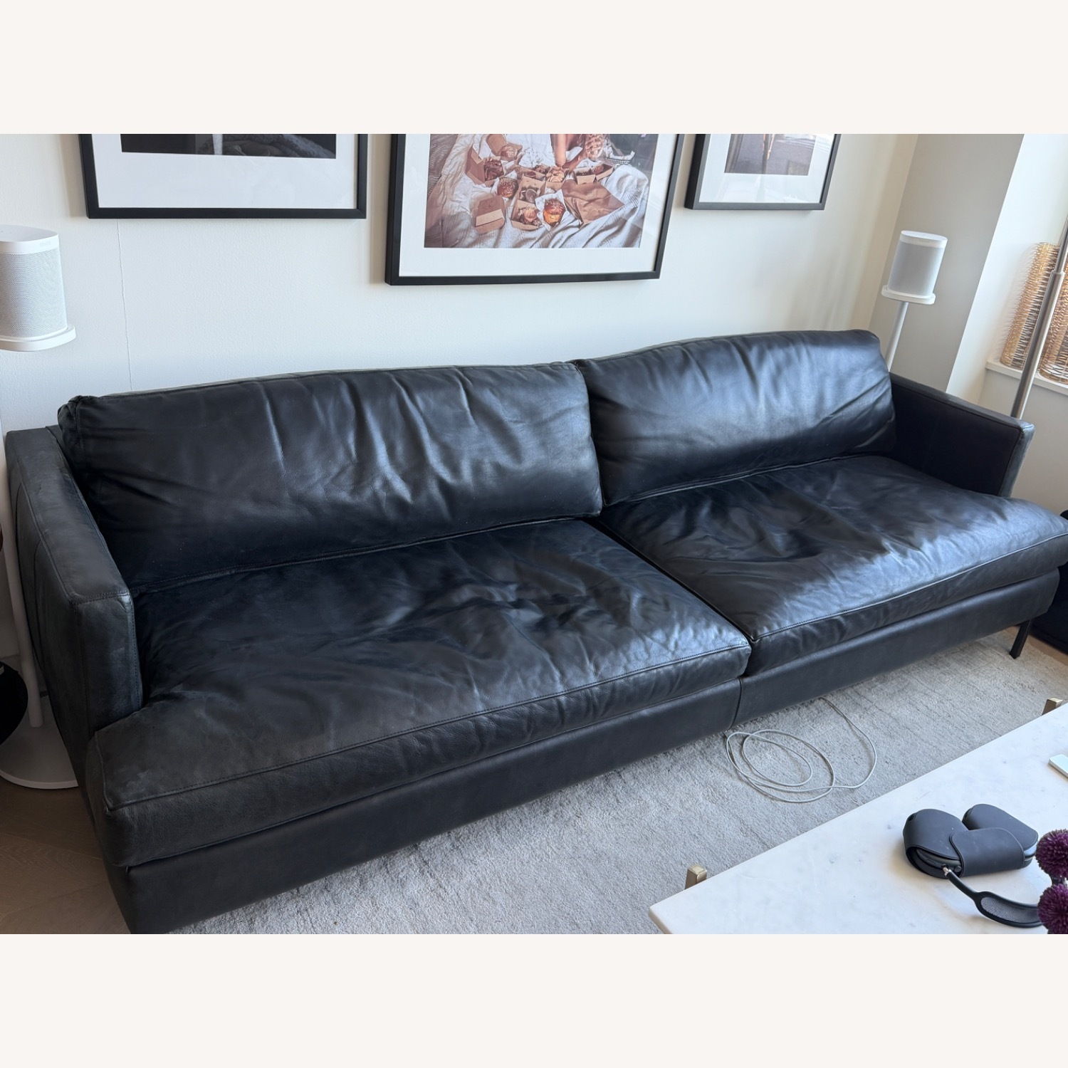 Anthropologie Bowen Leather Ebony Sofa - image-1
