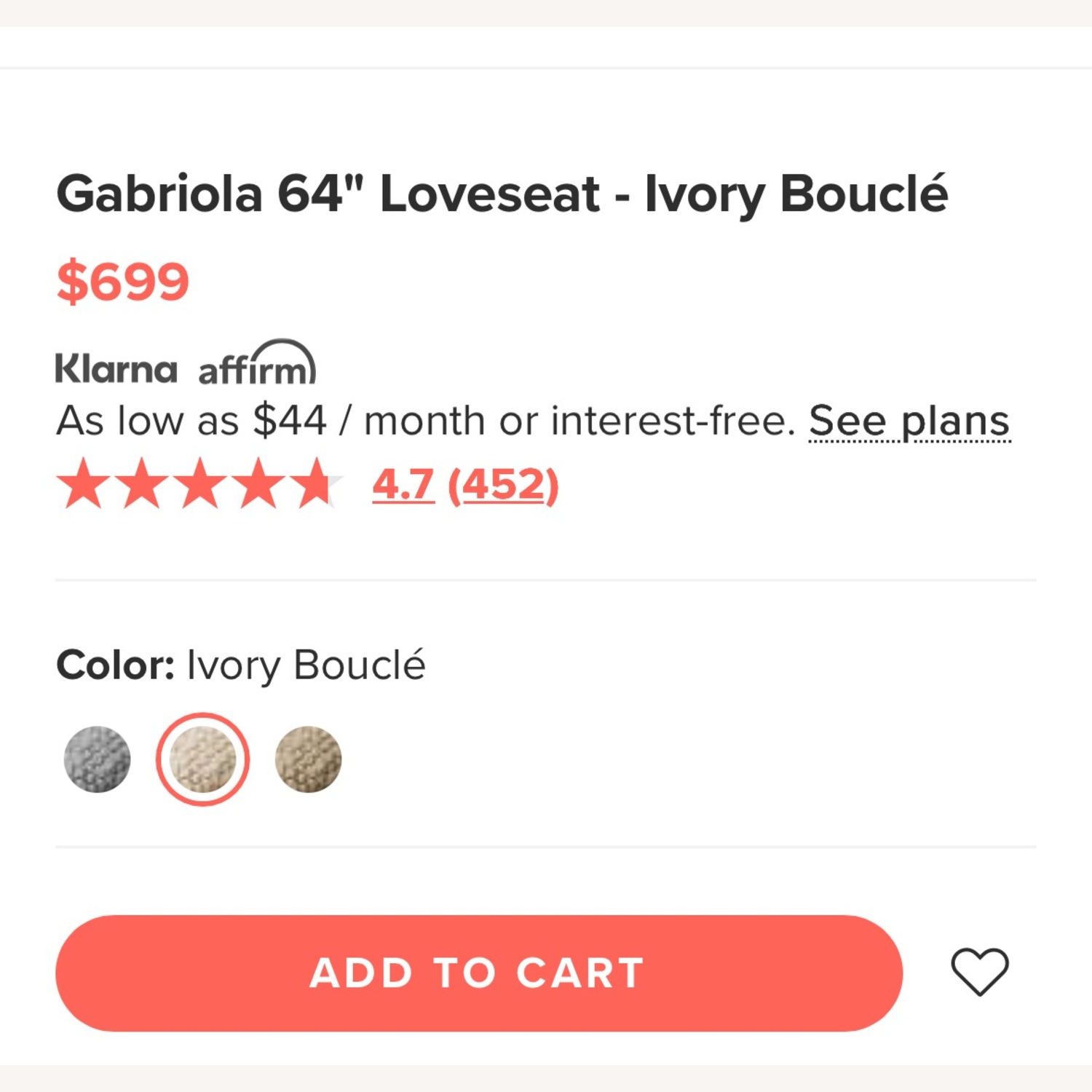 Article Gabriola White Boucle Loveseat - image-2