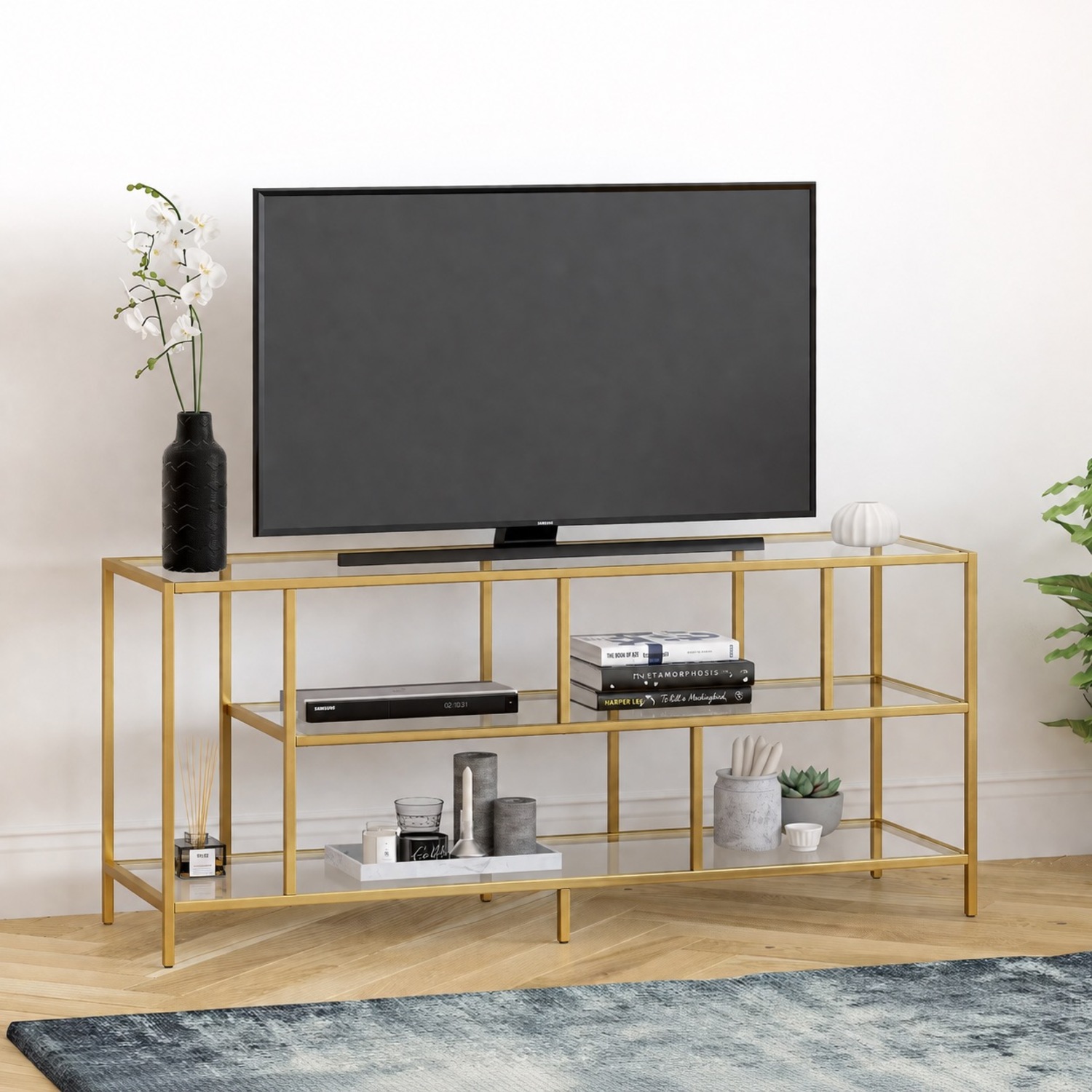 TV Stand W Glass Shelves for TVs - image-1