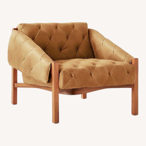 Used CB2 Abruzzo Brown Leather Tufted Chair for sale on AptDeco