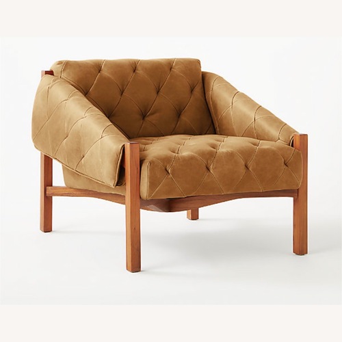 Used CB2 Abruzzo Brown Leather Tufted Chair for sale on AptDeco