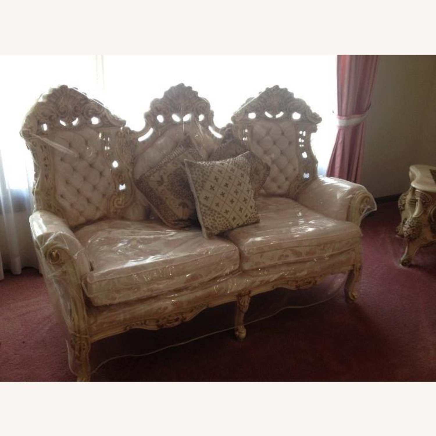Antique Beige Gold and Pink Sofa - image-1