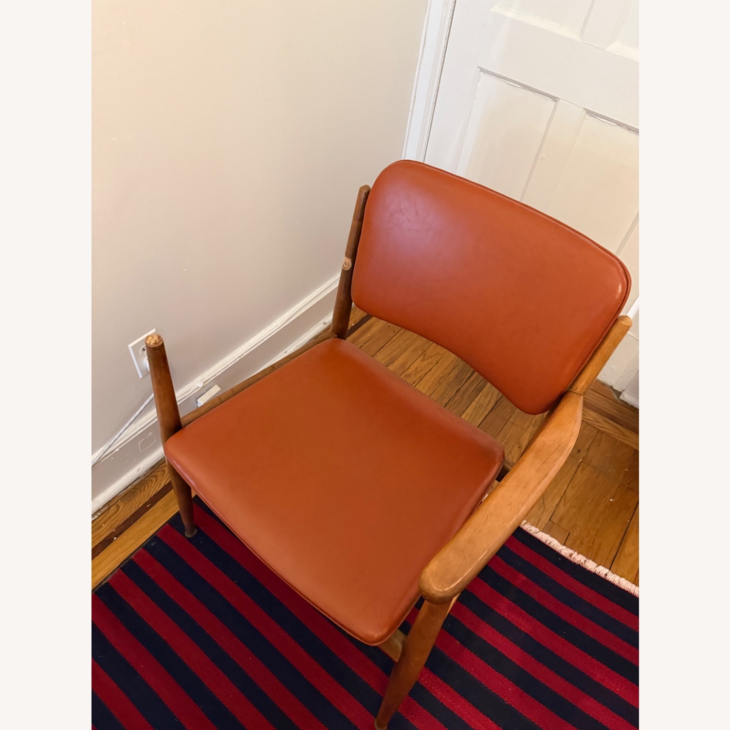 Antique Mcm Orange Wood Accent Chair - image-2