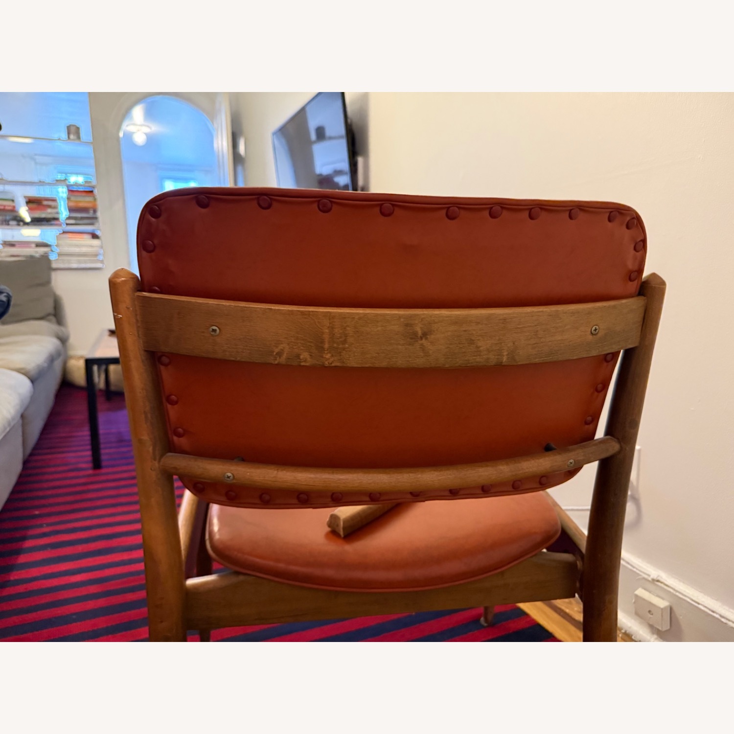 Antique Mcm Orange Wood Accent Chair - image-5