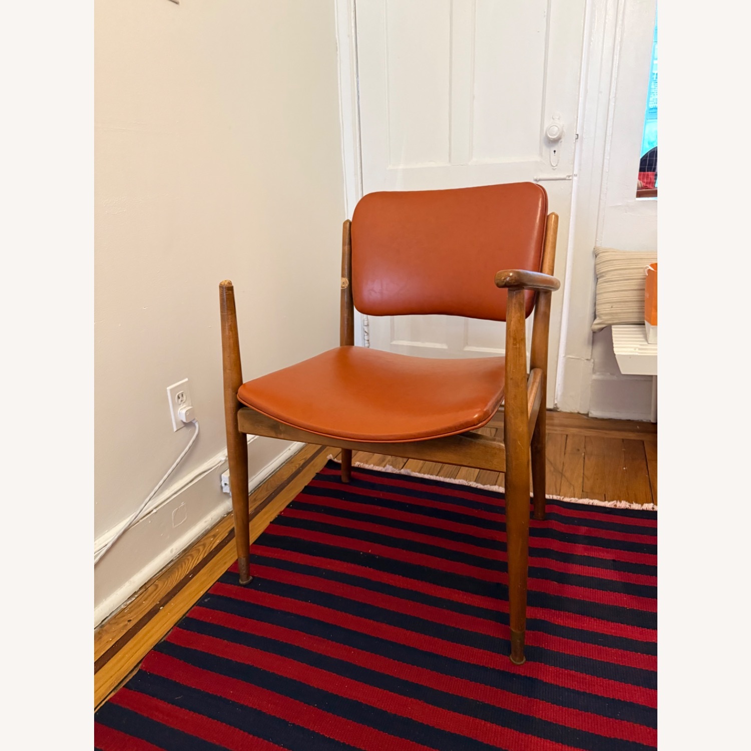 Antique Mcm Orange Wood Accent Chair - image-1