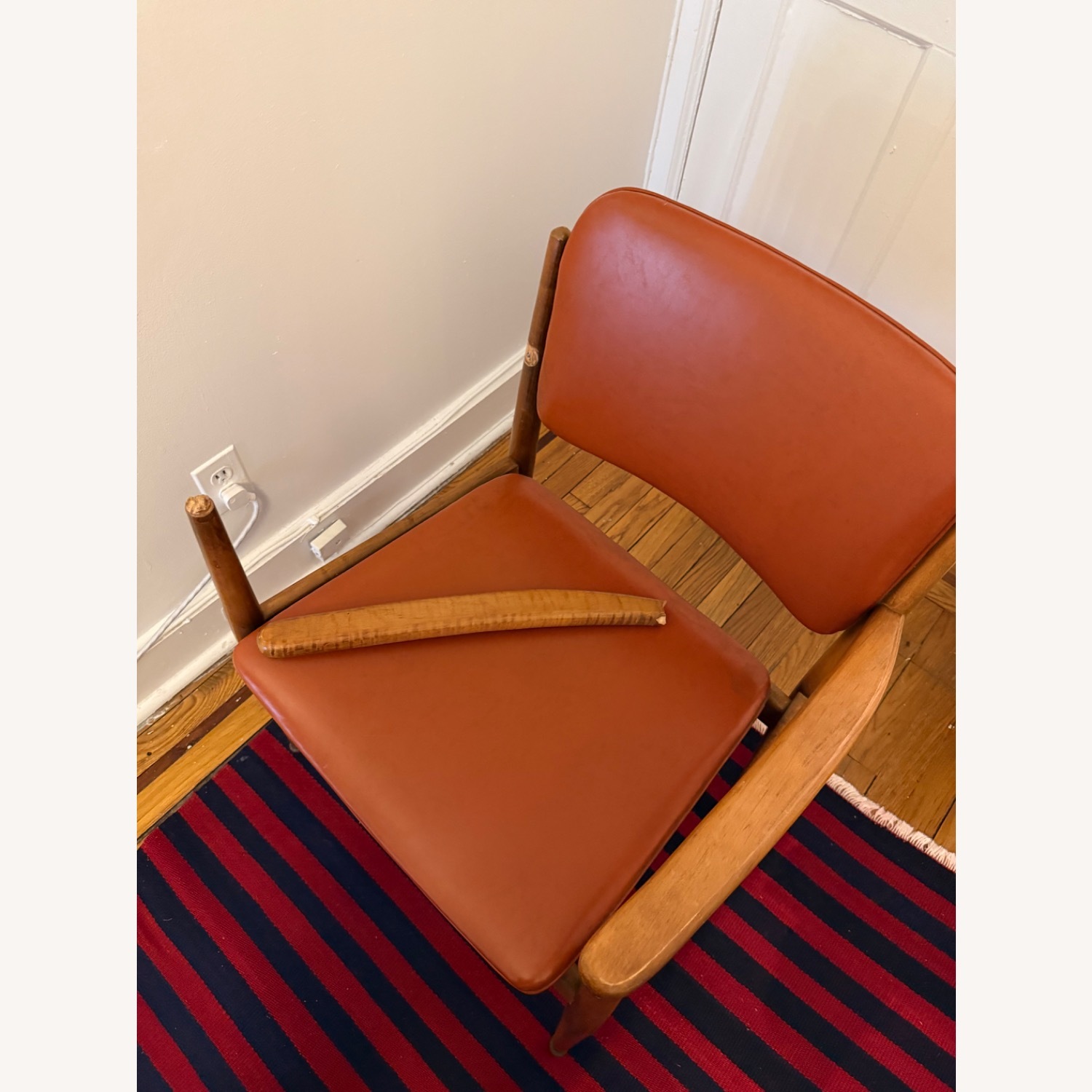 Antique Mcm Orange Wood Accent Chair - image-3