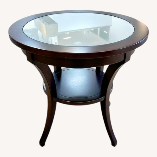 Used Flared Leg 2-Tier W Glass Insert Side Table for sale on AptDeco