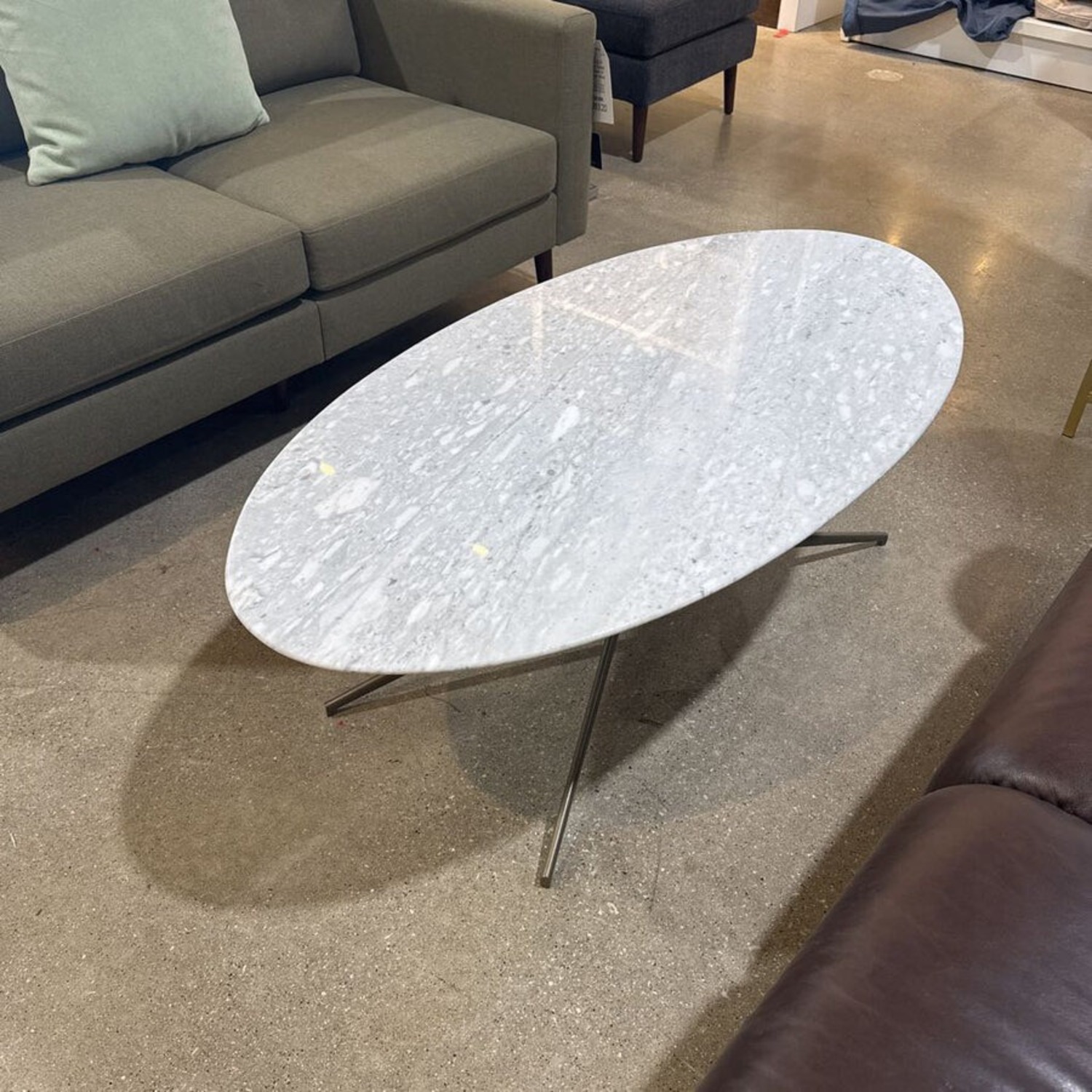 West Elm Oval Marble & Brass Coffee Table - image-3
