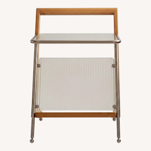 Used Hokku Oak Ribbed Glass Side Tables Set for sale on AptDeco