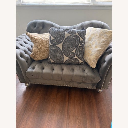 Used Morden Fort Velvet Chesterfield Lovesaet for sale on AptDeco