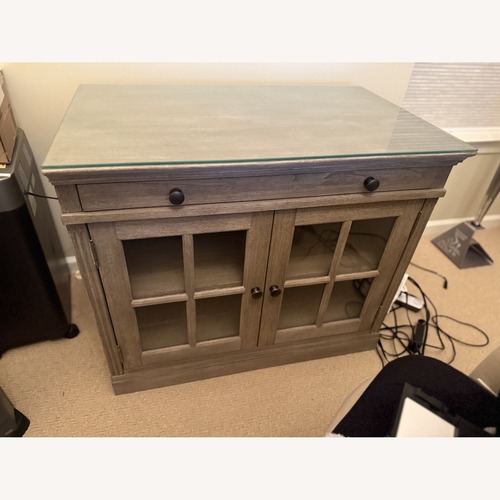 Used Pottery Barn Livingston Double Glass Door Cabinet (35") for sale on AptDeco