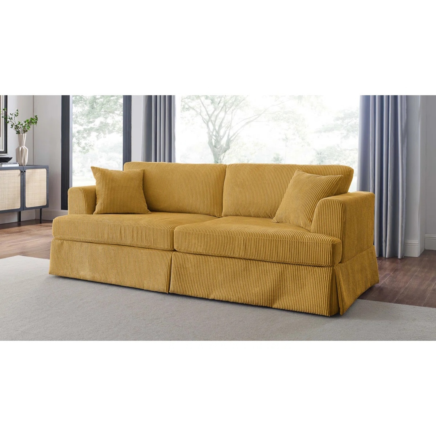 Wade Logan Yellow Corduroy 3 Seater Sofa - image-4
