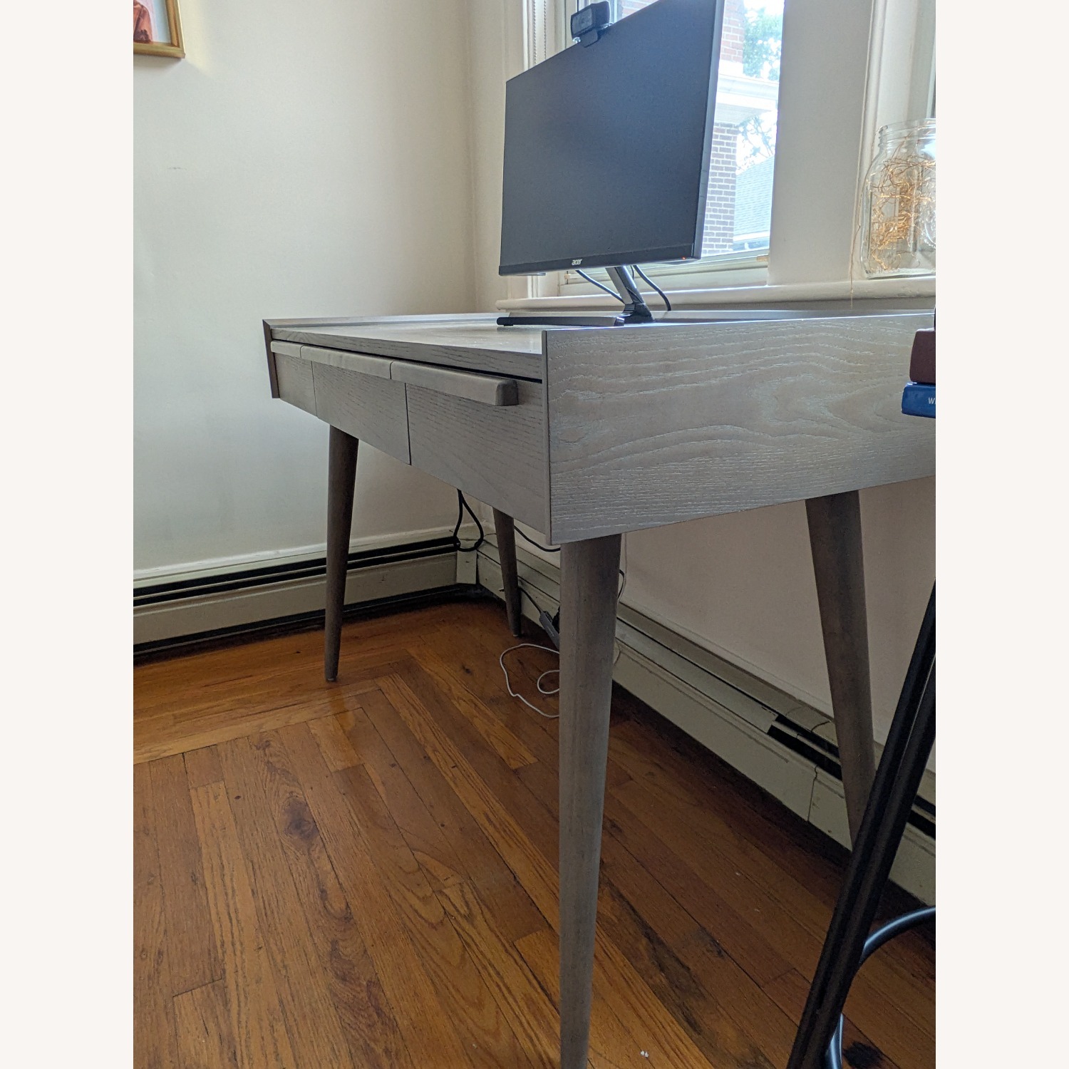 Crate & Barrel Tate Desk W Outlets, Stone Gray - image-3