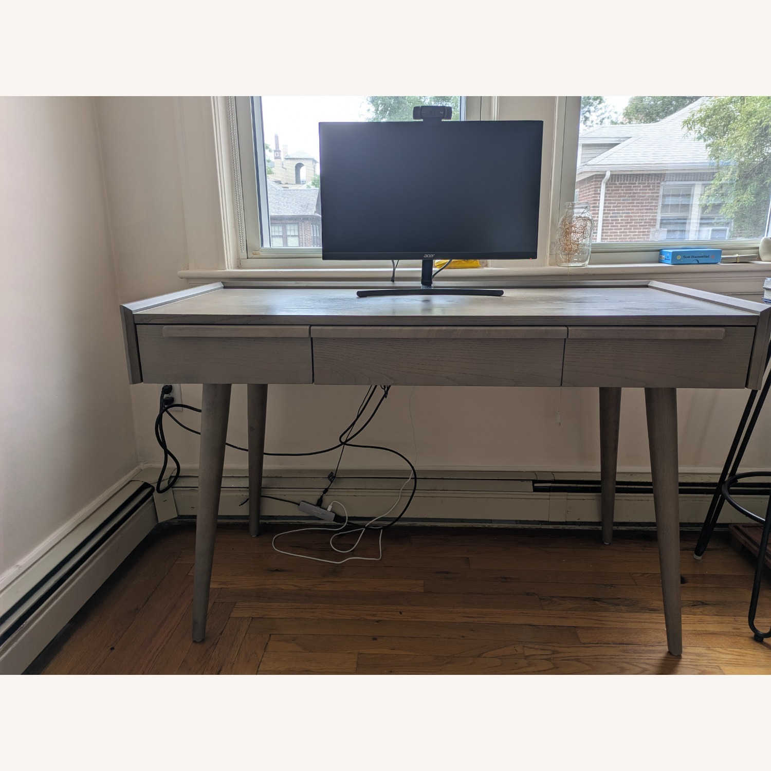 Crate & Barrel Tate Desk W Outlets, Stone Gray - image-2