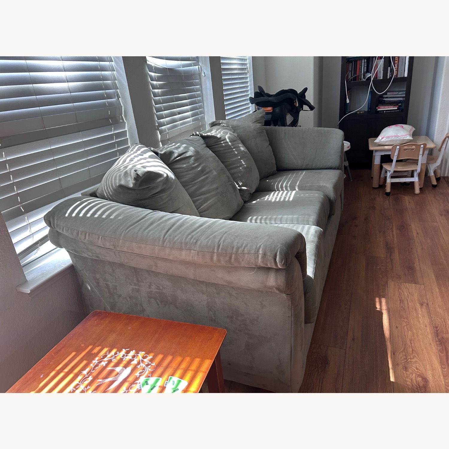 Amazon Green Suede 3+ Seater Sofa - image-1
