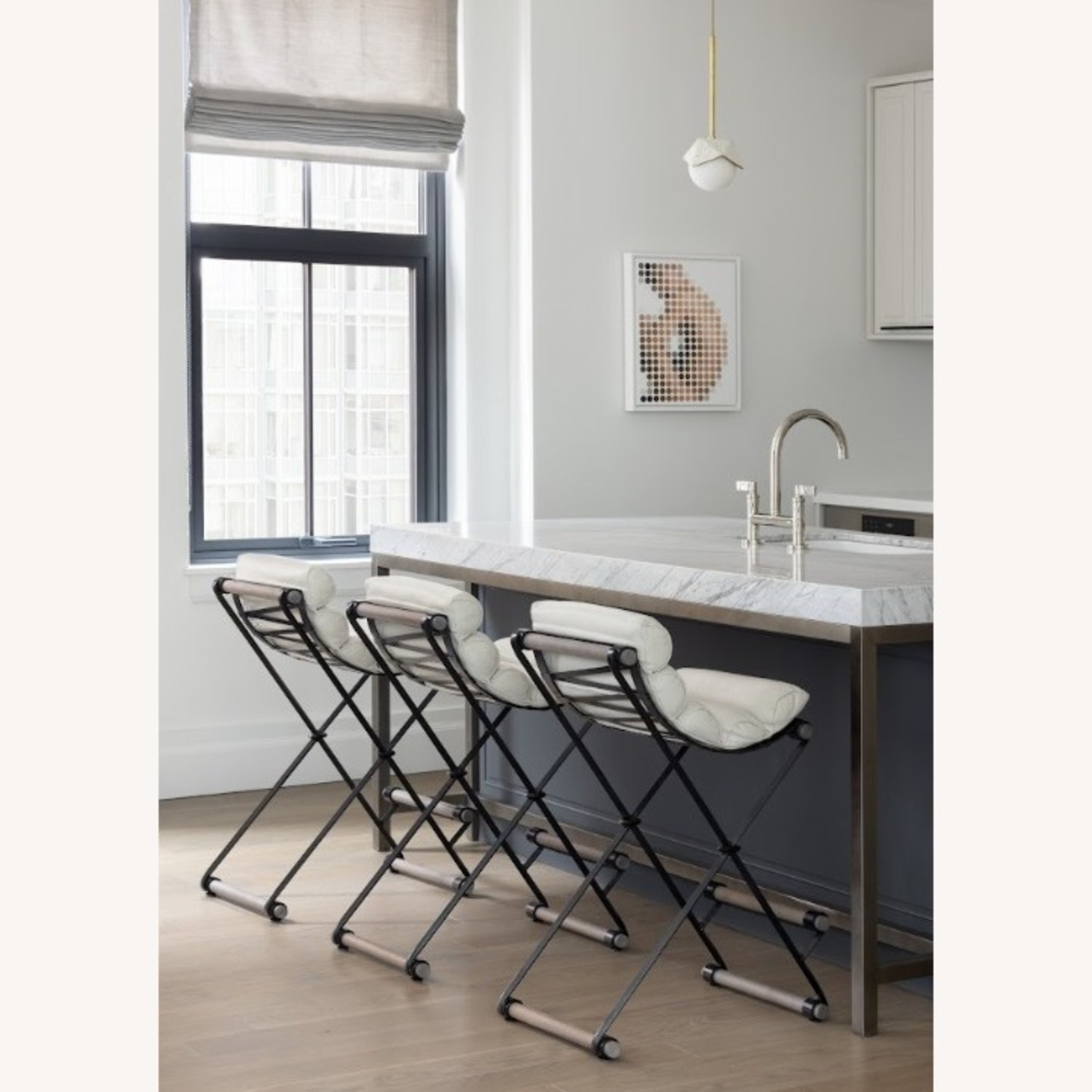 Thomas Hayes Light Gray Leather Stools - image-8