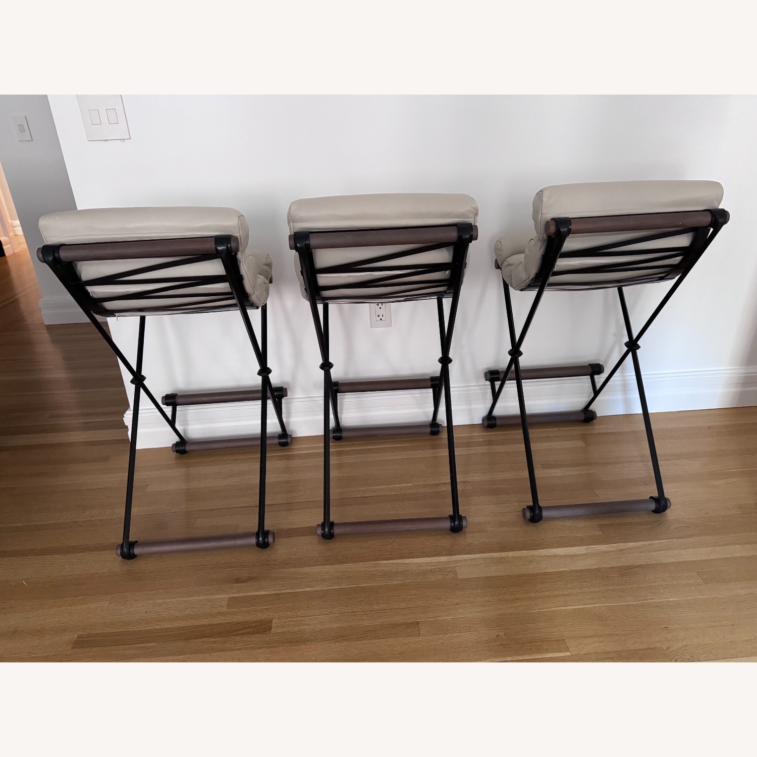 Thomas Hayes Light Gray Leather Stools - image-3
