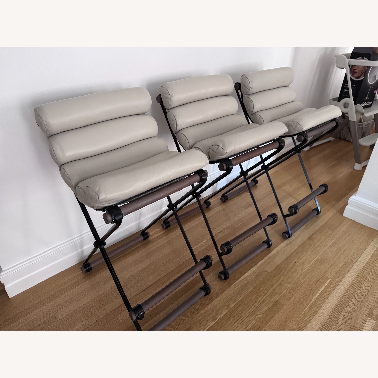 Thomas Hayes Light Gray Leather Stools - image-2