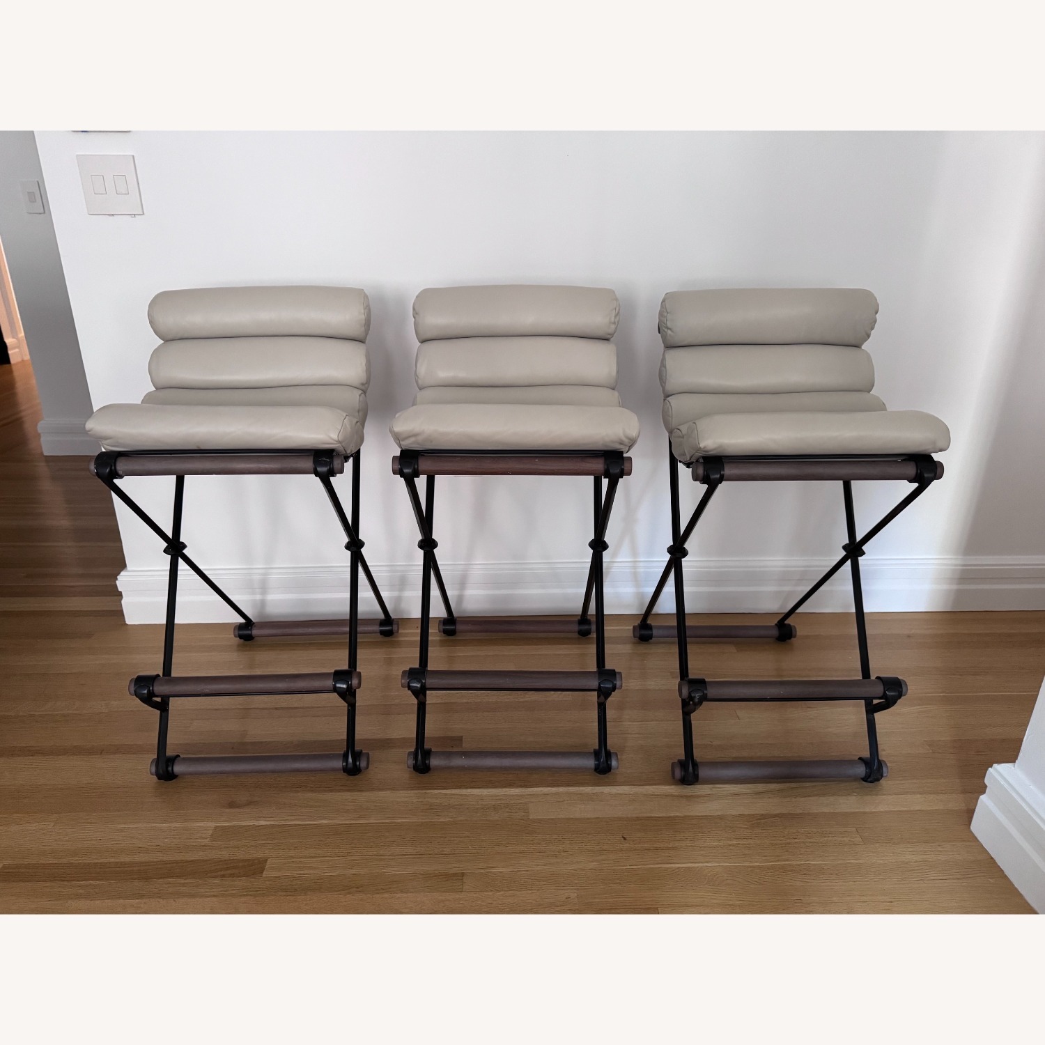 Thomas Hayes Light Gray Leather Stools - image-1