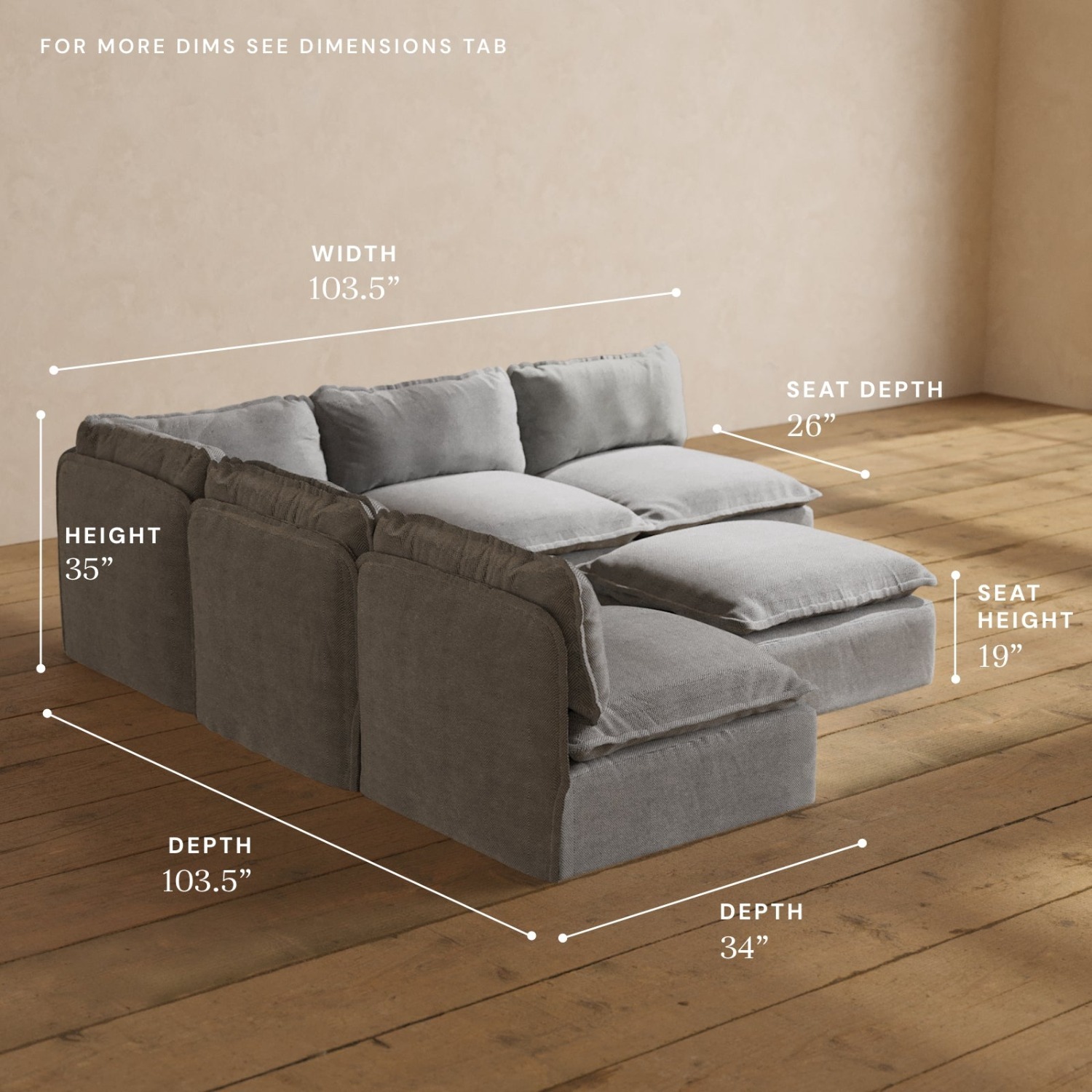 Anabei Light Gray Fabric 3+ Piece Sectional - image-2