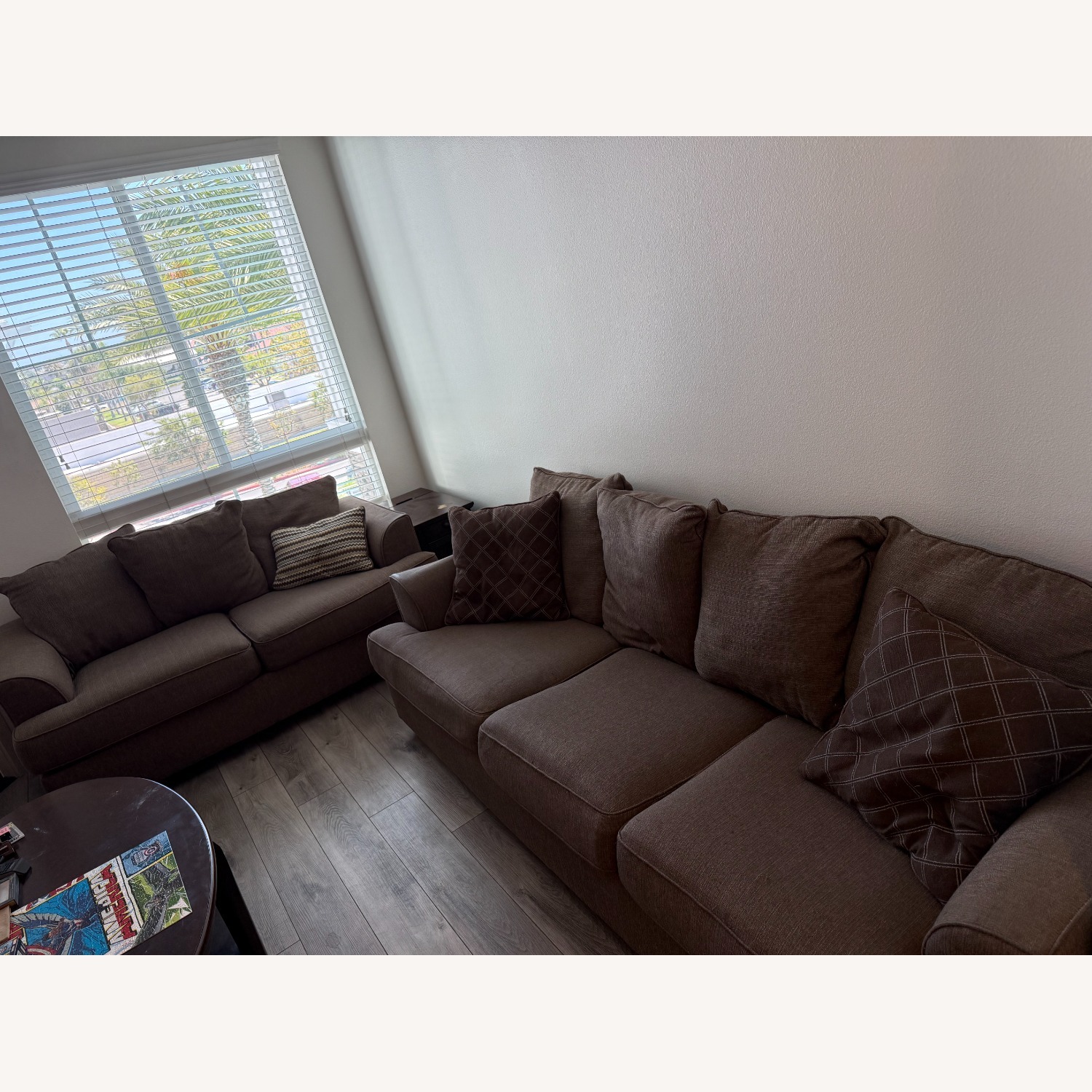 Dark Brown Fabric 3+ Seater Sofa - image-4