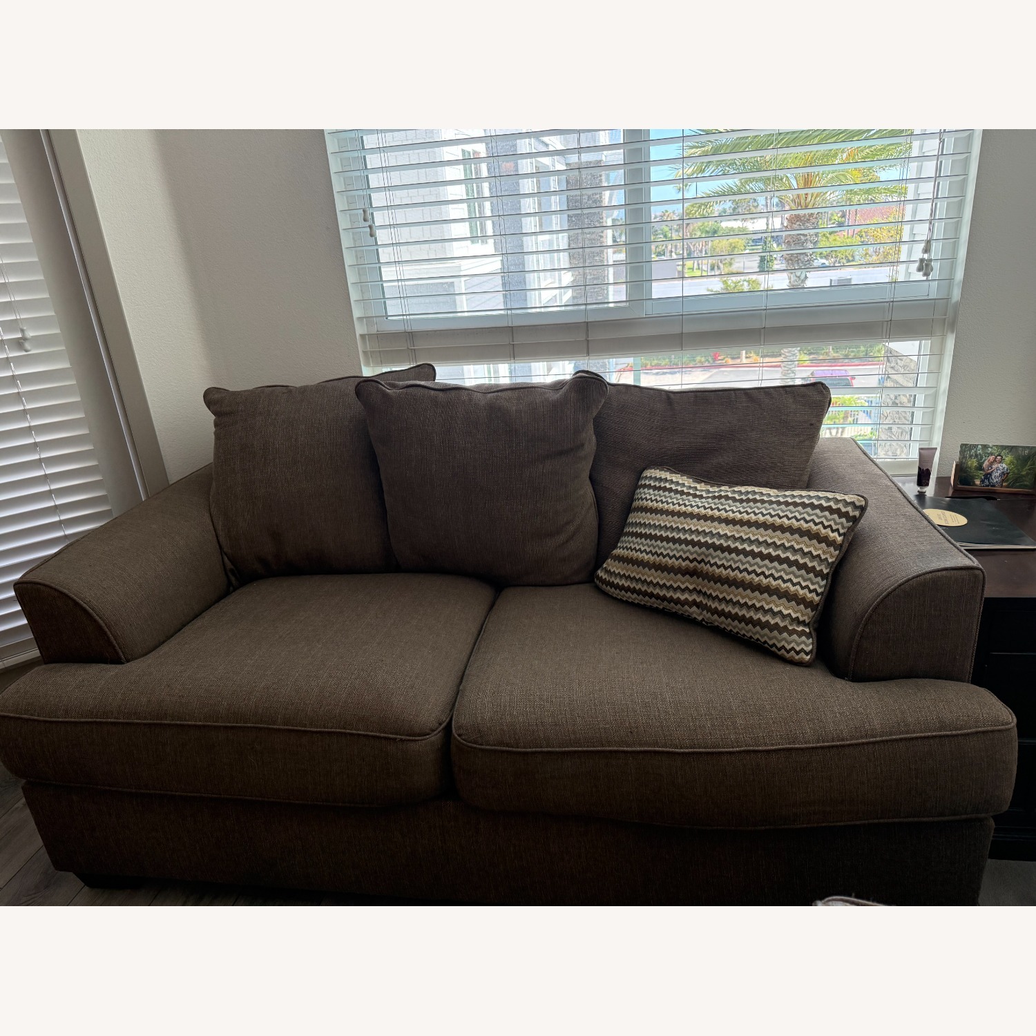 Dark Brown Fabric 2 Seater Sofa - image-2