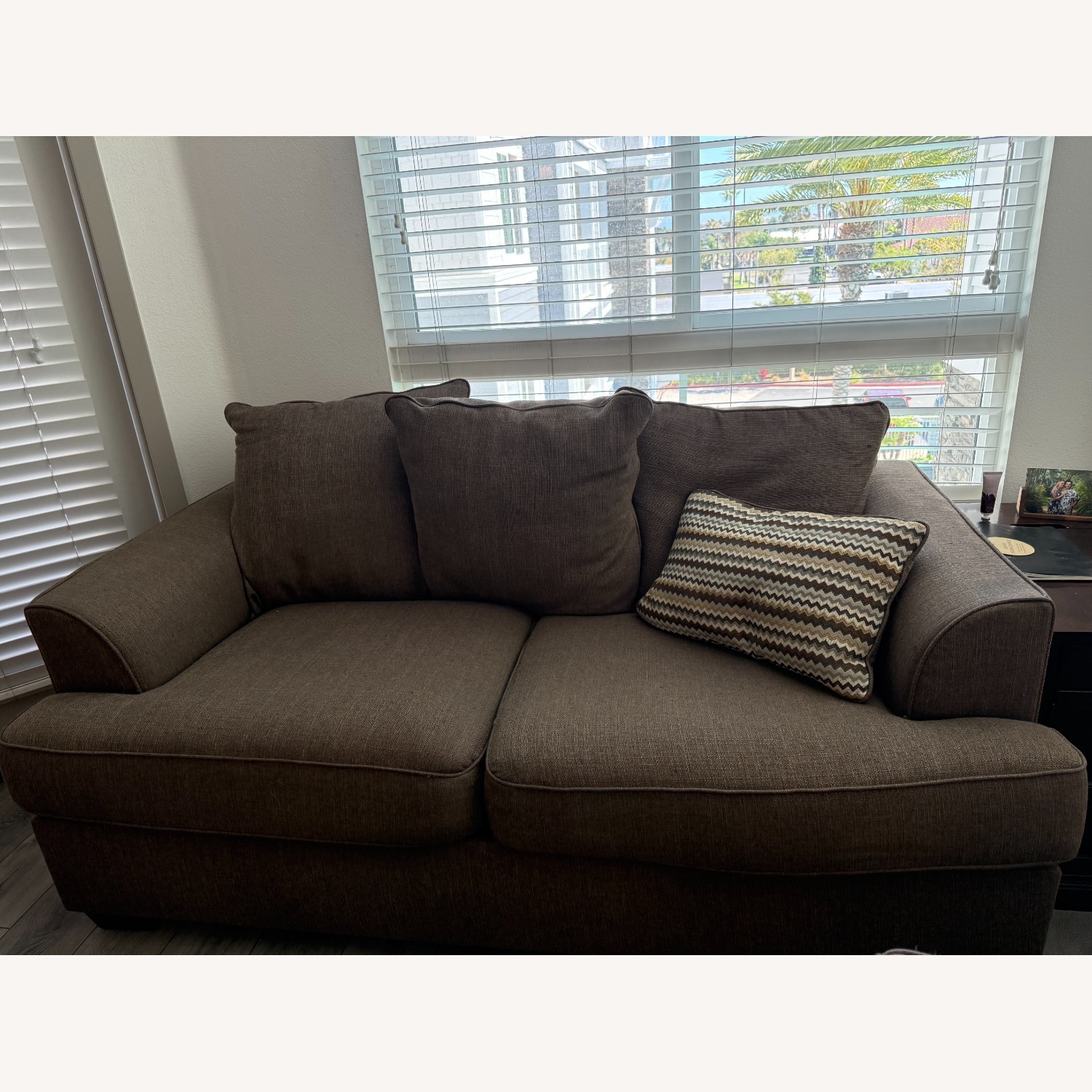 Dark Brown Fabric 2 Seater Sofa - image-1