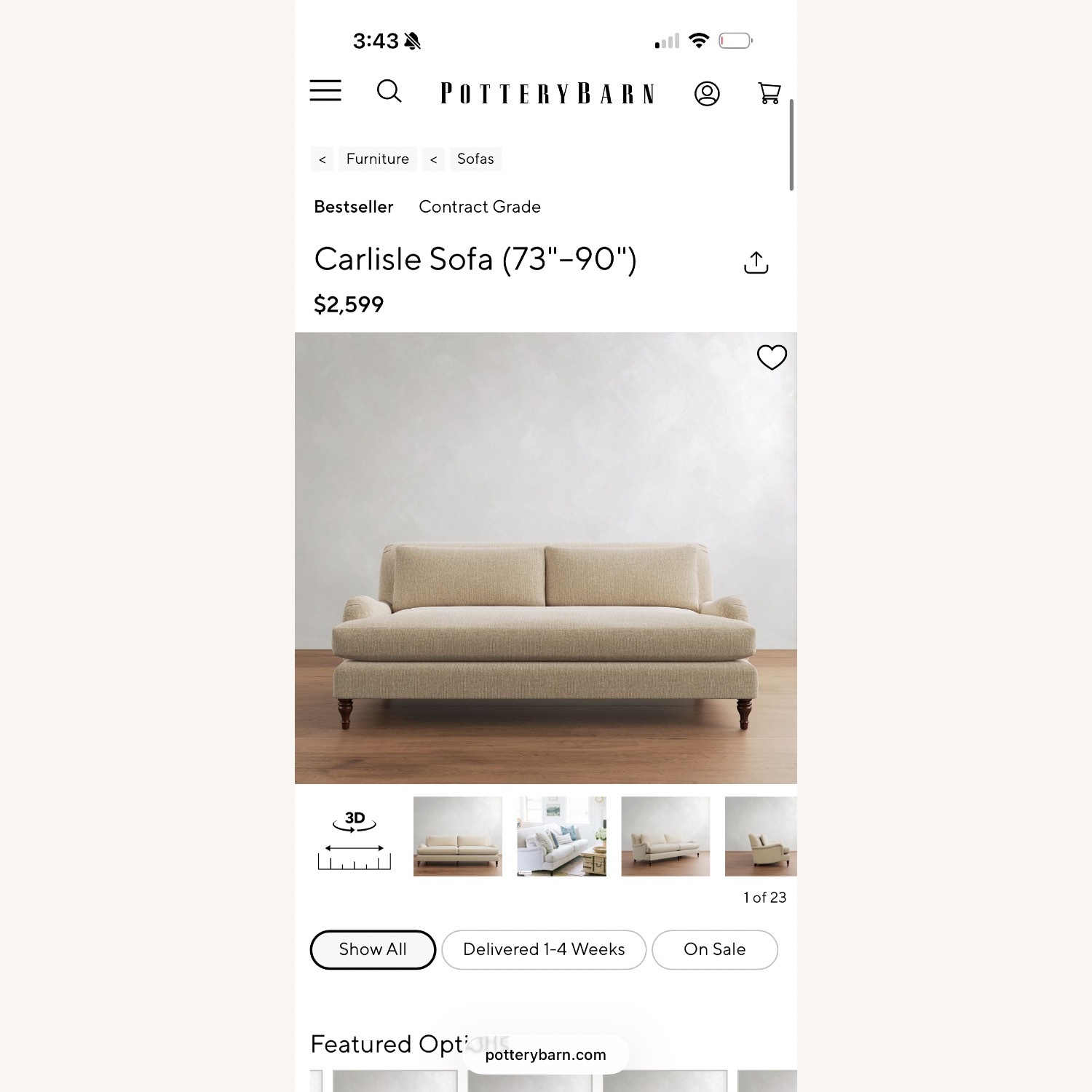 Pottery Barn Carlisle 2 Seater Sofa - image-5