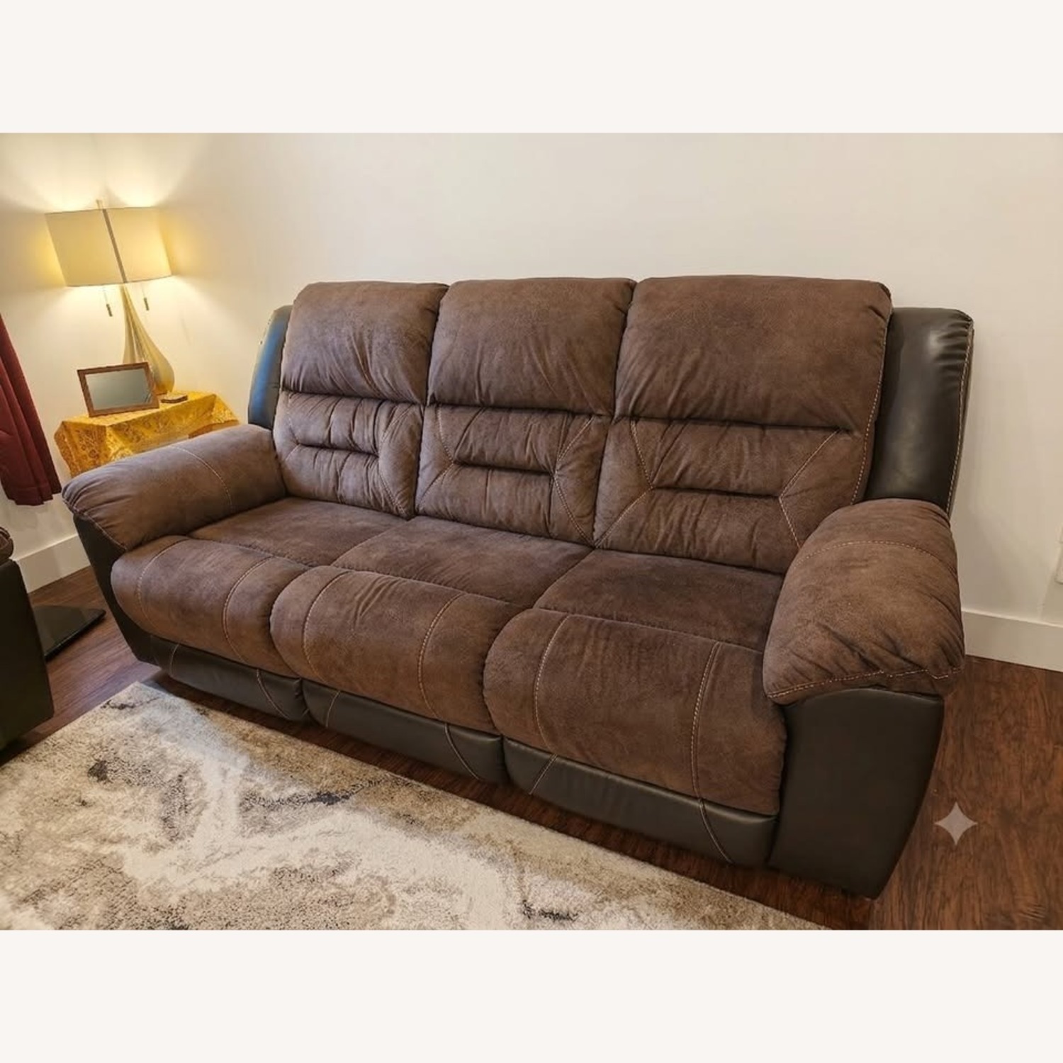 Ashley Furniture Earhart Dark Brown Fabric 3+ Seater Sofa - image-1