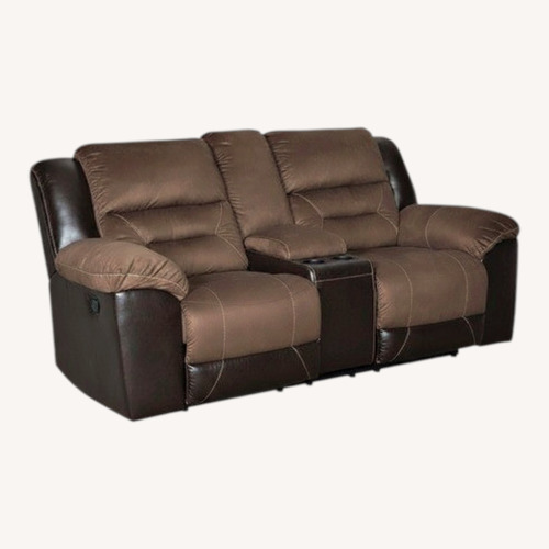 Used Ashley Furniture Earhart Dark Brown Fabric Loveseat for sale on AptDeco
