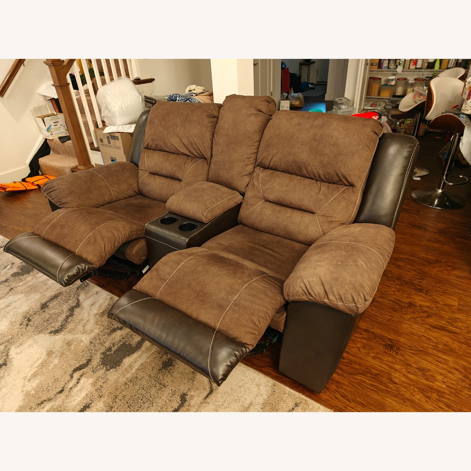 Ashley Furniture Earhart Dark Brown Fabric Loveseat - image-2