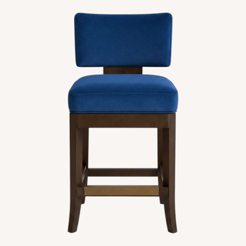 Used Wesley Hall Blue & Dark Wood Swivel Counter Stools for sale on AptDeco