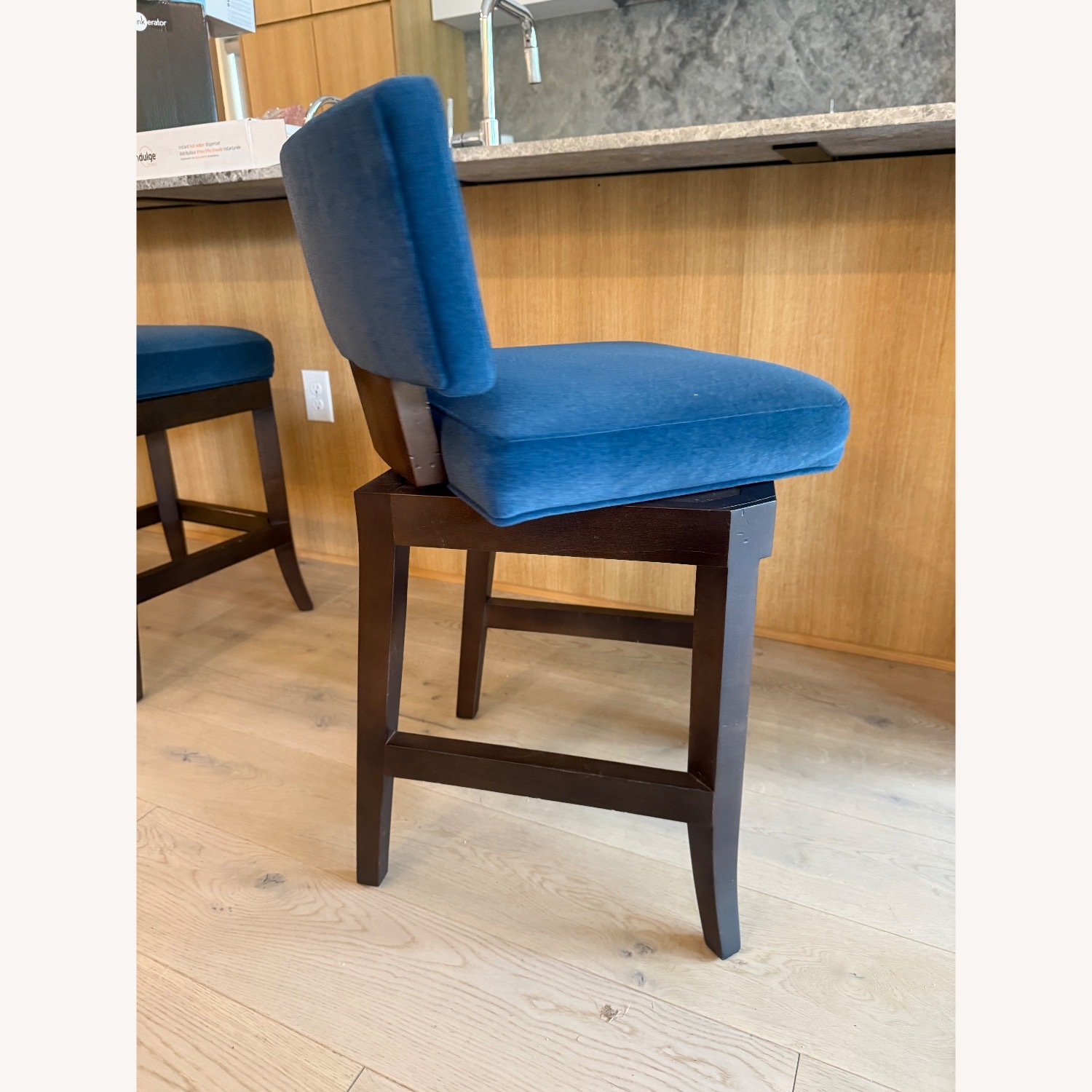 Wesley Hall Blue & Dark Wood Swivel Counter Stools - image-4