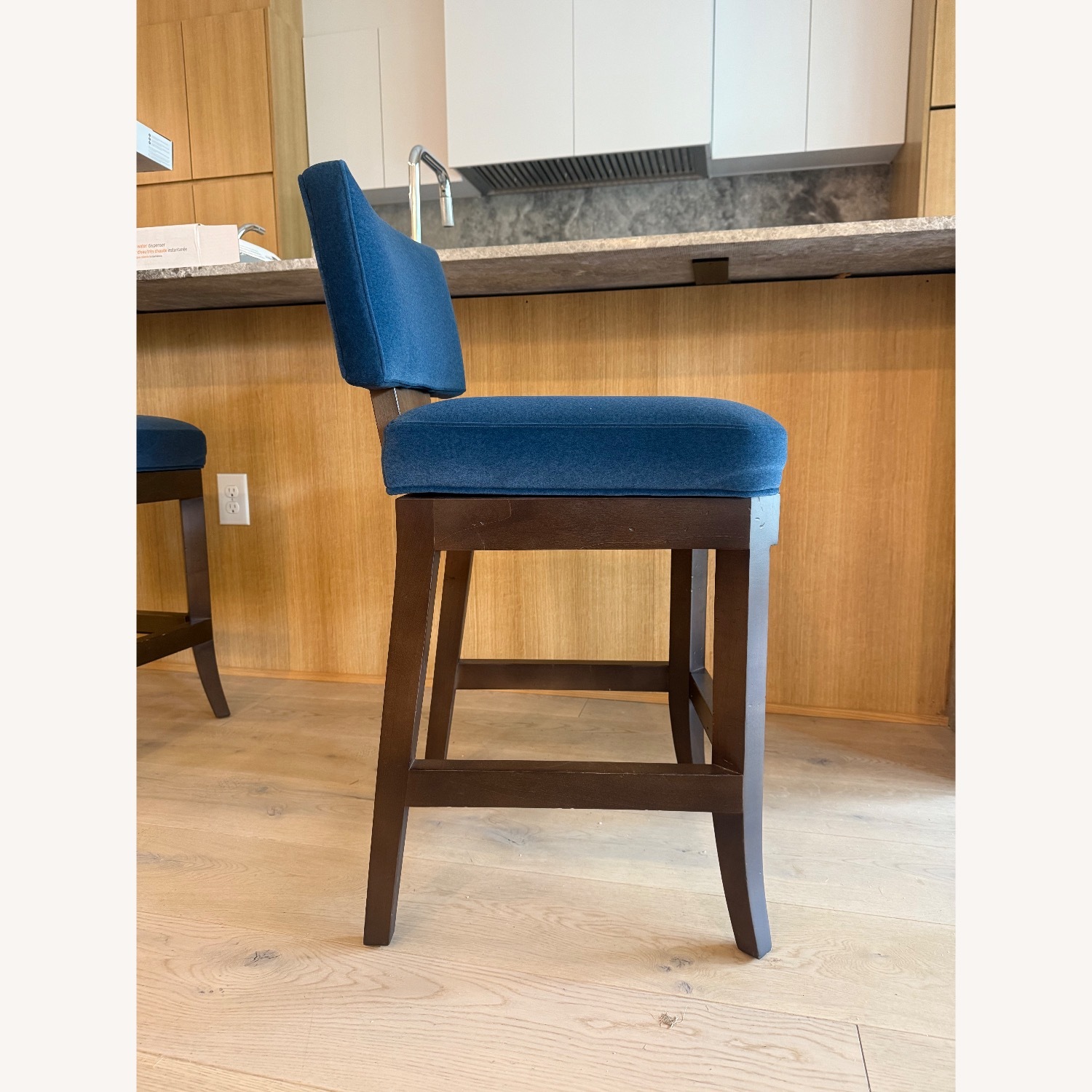 Wesley Hall Blue & Dark Wood Swivel Counter Stools - image-3