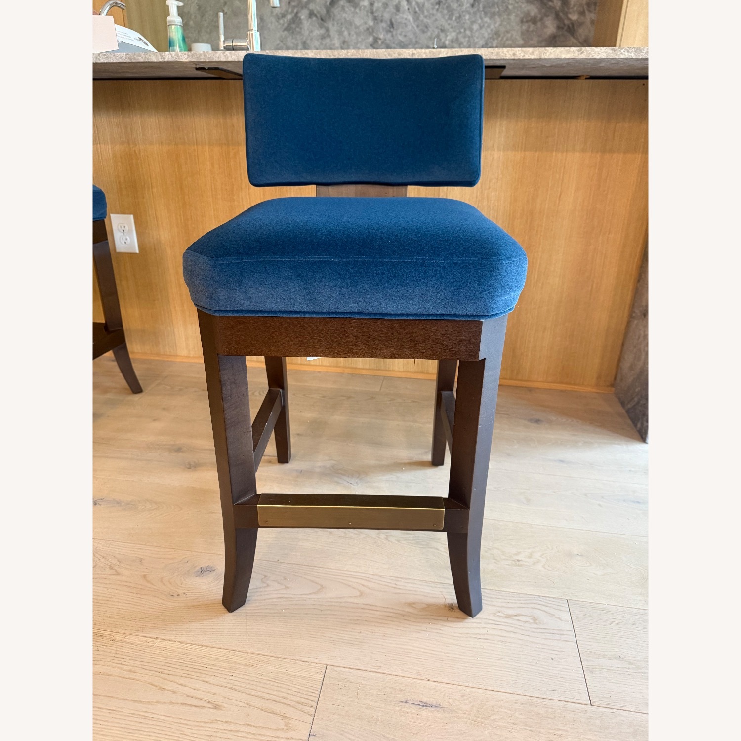 Wesley Hall Blue & Dark Wood Swivel Counter Stools - image-2