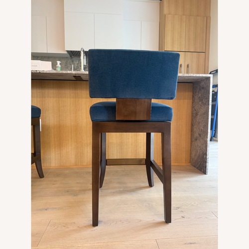 Used Wesley Hall Blue & Dark Wood Swivel Counter Stools for sale on AptDeco